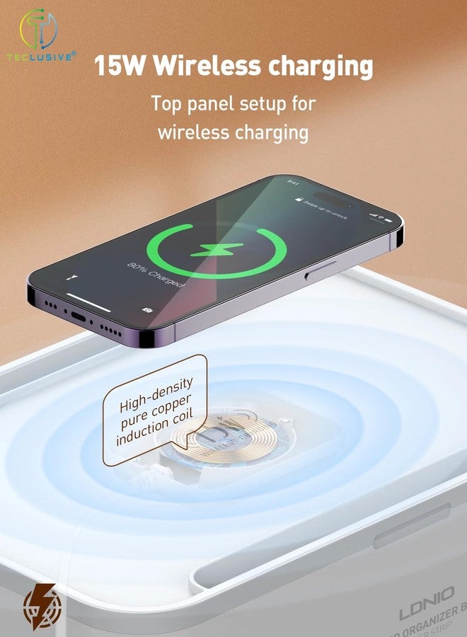 T Teclusive 2500W Power Strip Extension Box with 30W Type C USB Ports / 15W Wireless Charging | 5 Power Sockets with PD QC Fast Charging Ports | Multi Port Power Socket Extension Cord Organizer Box - Image 3